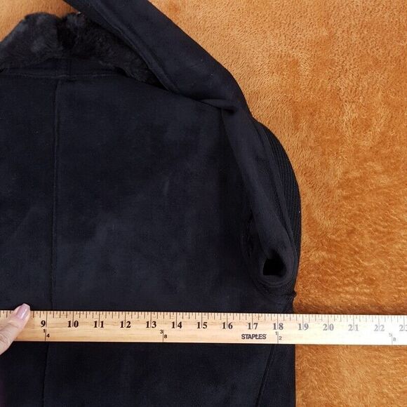 THE KOOPLES Coat Womens Size 2 Black Faux Fur Reversible Open Sueded Jacket - Picture 8 of 10